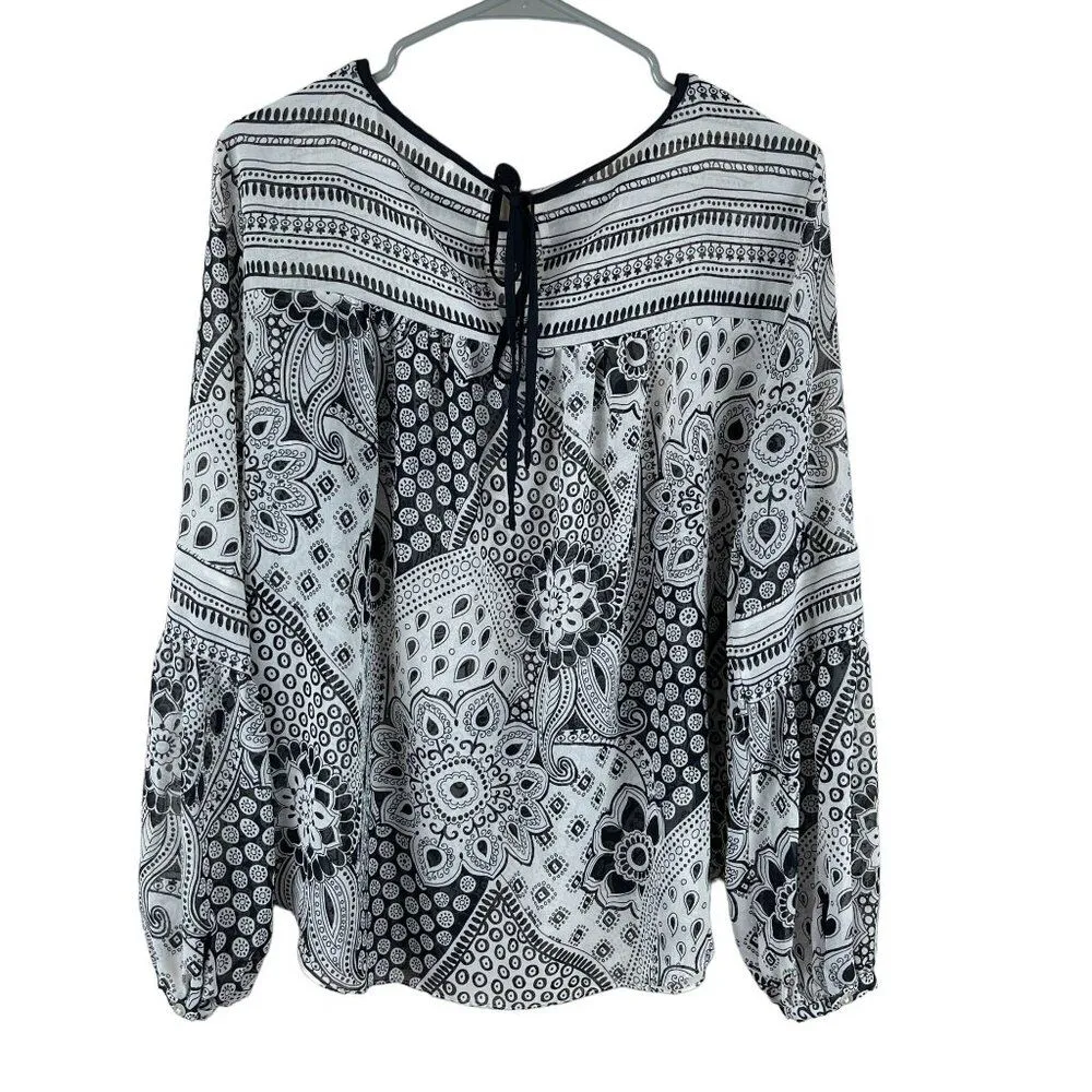 Ann Taylor Loft Floral Sheer Blouse Womens M‎ Black Long Sleeve Boho Festivalk - Image 2