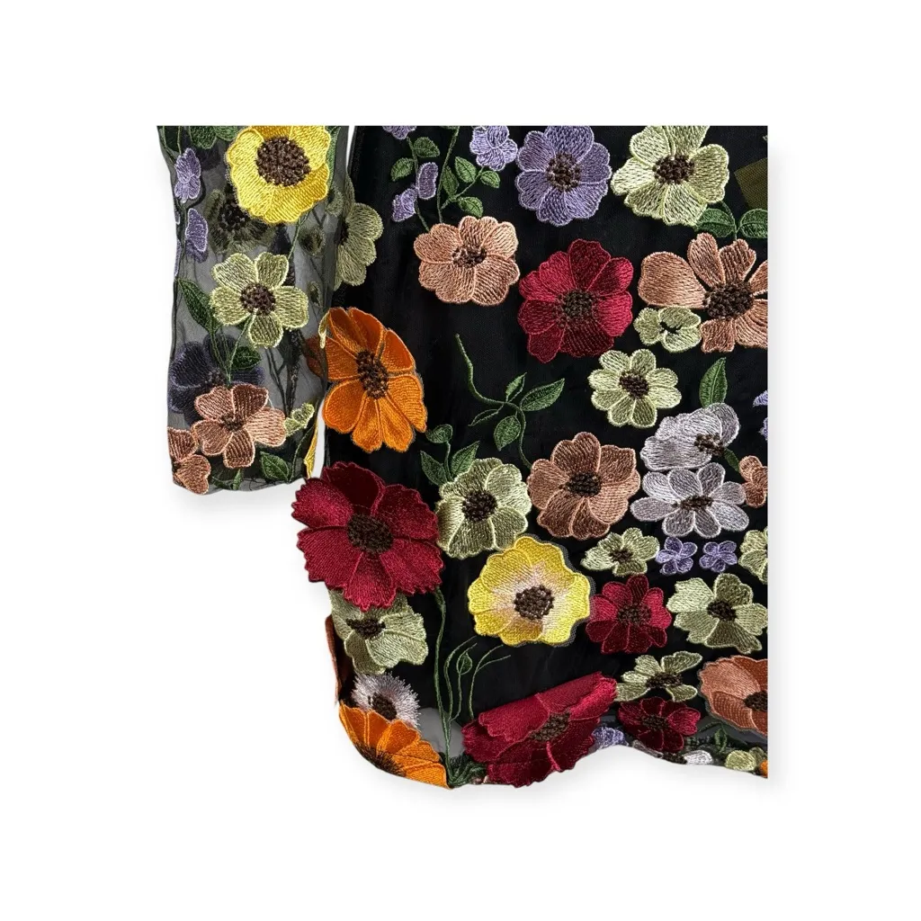 new Mew Mews ❀ Saige Mesh Embroidery Flower Open Back Mini Dress ❀ Black ❀ Large - Image 6