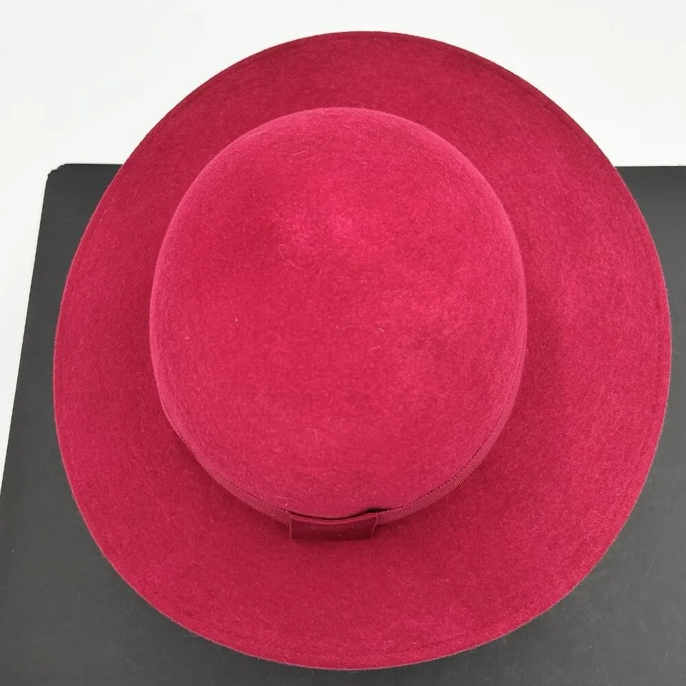 Burberrys' London Vintage Derby Fedora Hat Sz M Berry Red Wool Felt England - Image 5