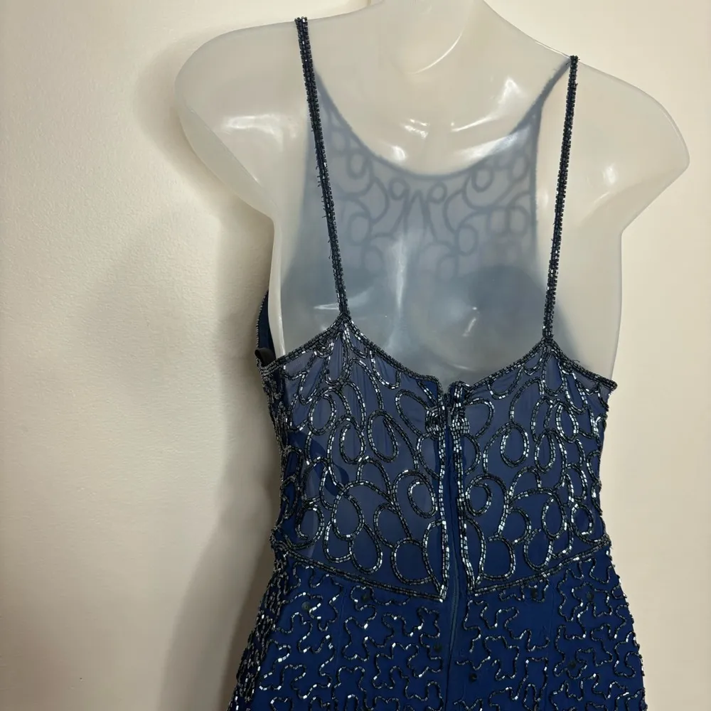 Andretta Donatello Cobalt Blue Vintage Beaded 100% Silk Gown Prom size small - Image 5