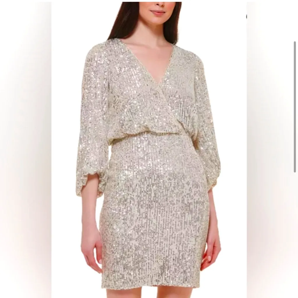 Eliza  J Silver Sequin Cocktail Dress – Size 6P Petit e NWT Sparkle Party Shift - Image 3