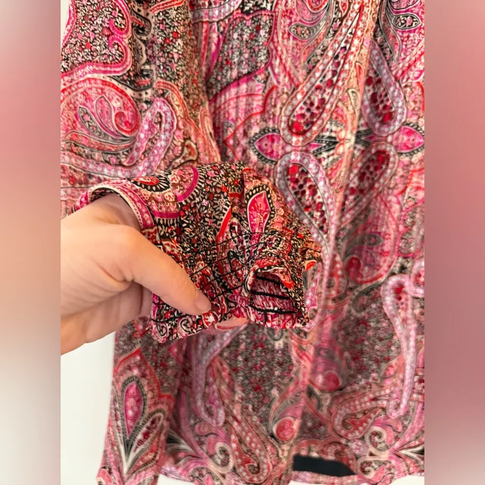 NWT Ann Taylor Paisley Print Pink Metallic Sheer Blouse Size XL - Image 3