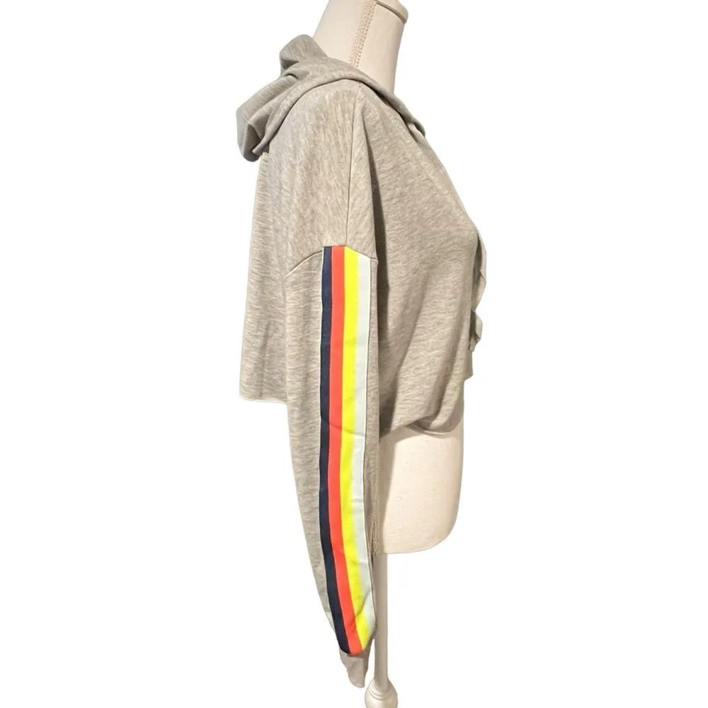Wild Fable Cropped Hoodie Heather Grey Rainbow Sleeve XS Athleisure Yoga Casual - Image 3