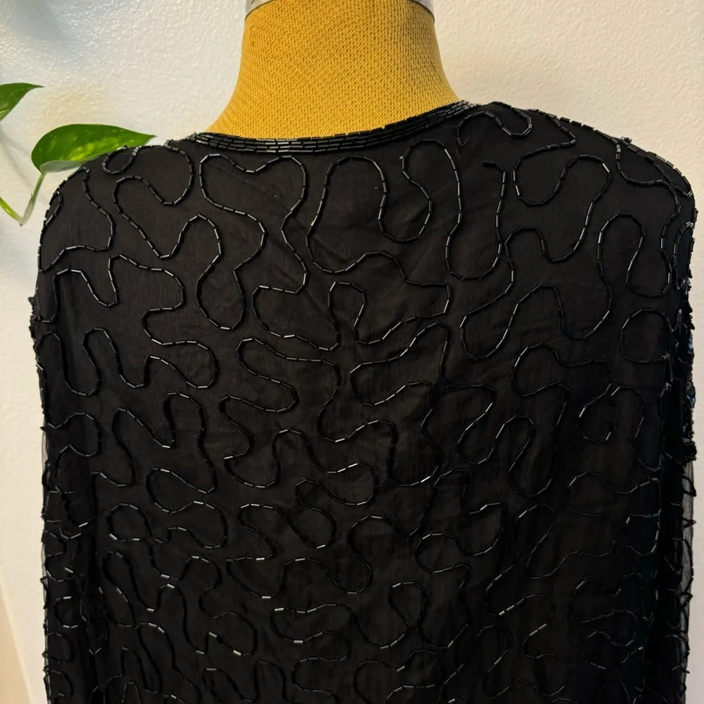JMD New York Black Sequin Beaded Jacket Party Evening Size Large Open Cardigan L - Image 8