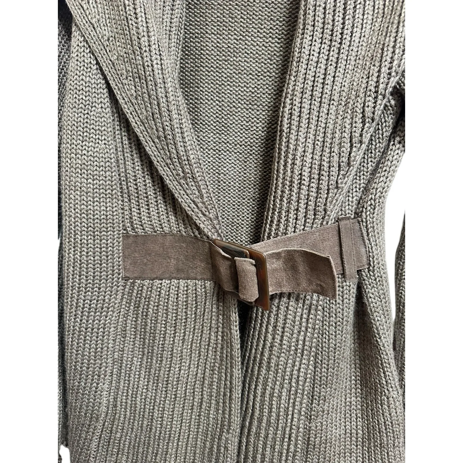 Soft Surroundings Women's Country weekend belted wool blend cardigan Taupe Large - Image 4