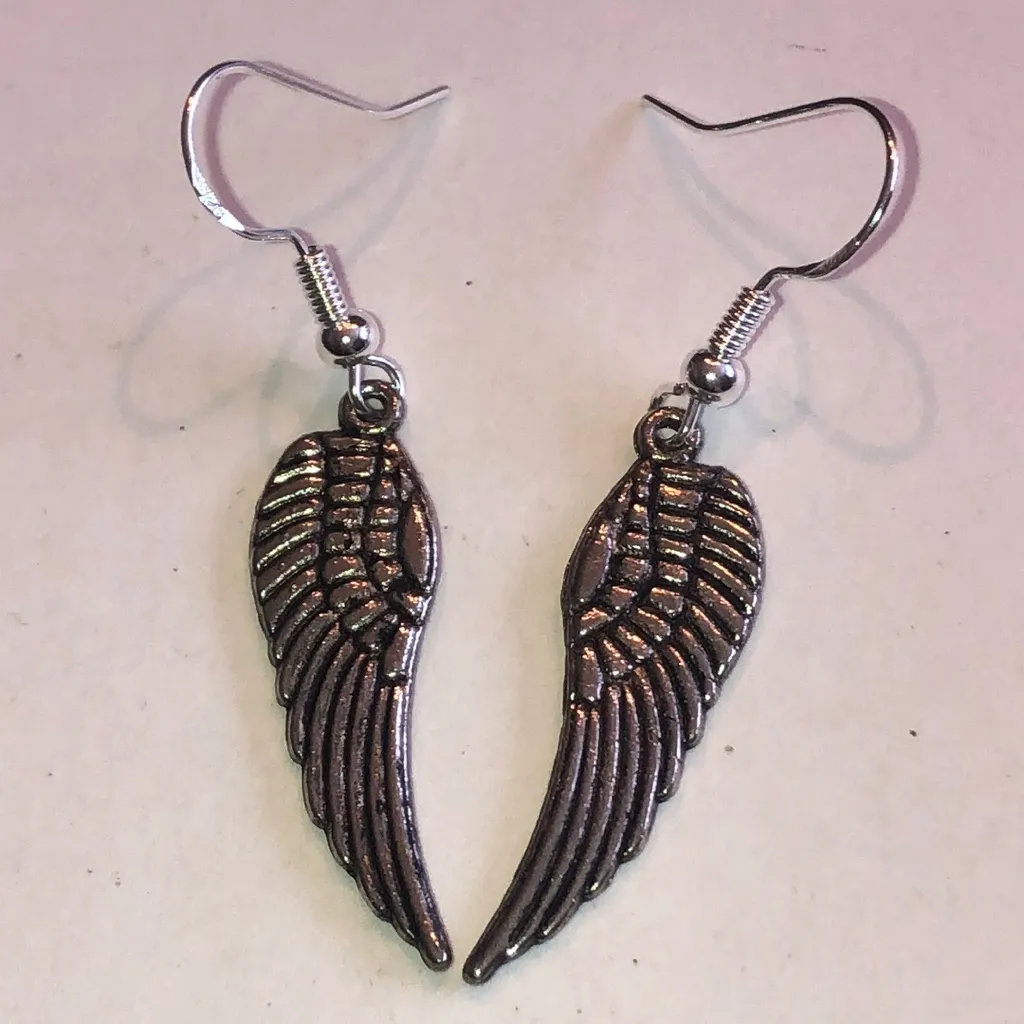Silver Tone Angel Wing Boho Earrings - Image 2