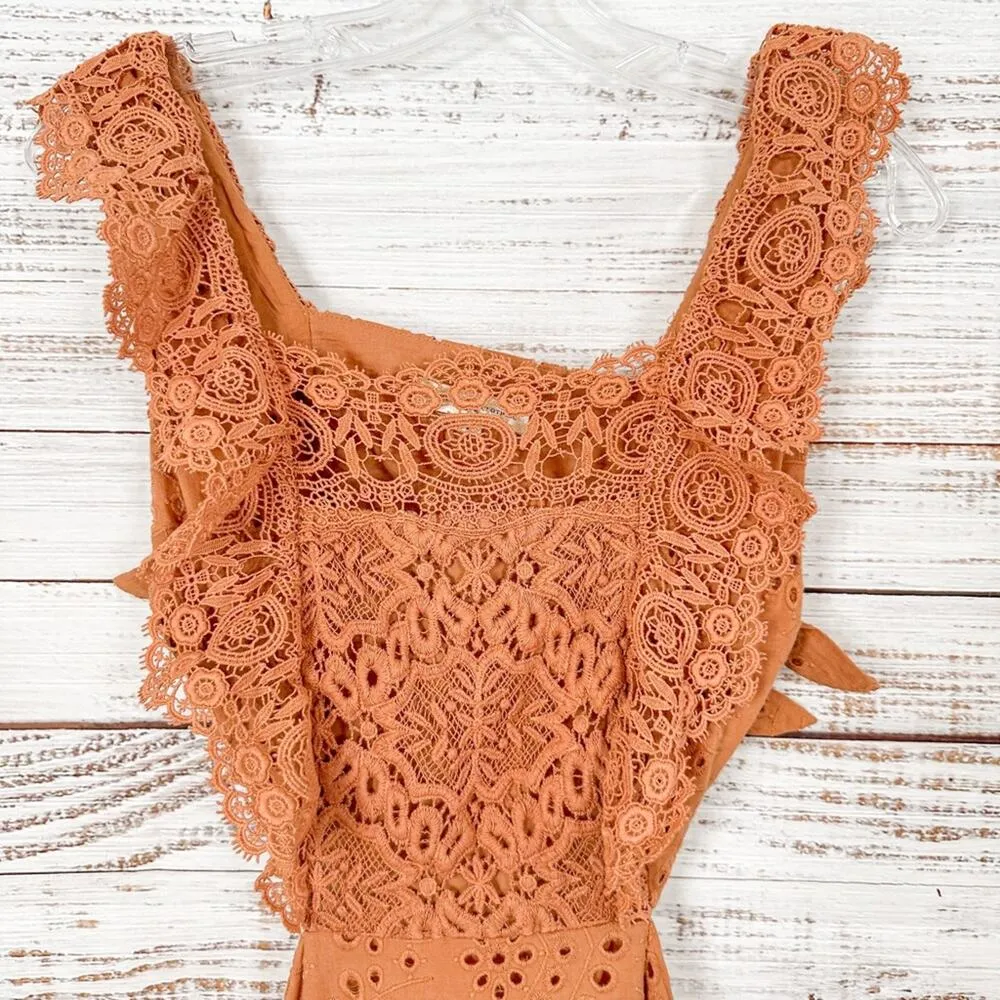 Nightcap x Carisa Rene Aimee Eyelet Copper Maxi Dress, EUC, Size XS MSRP $396 - Image 8