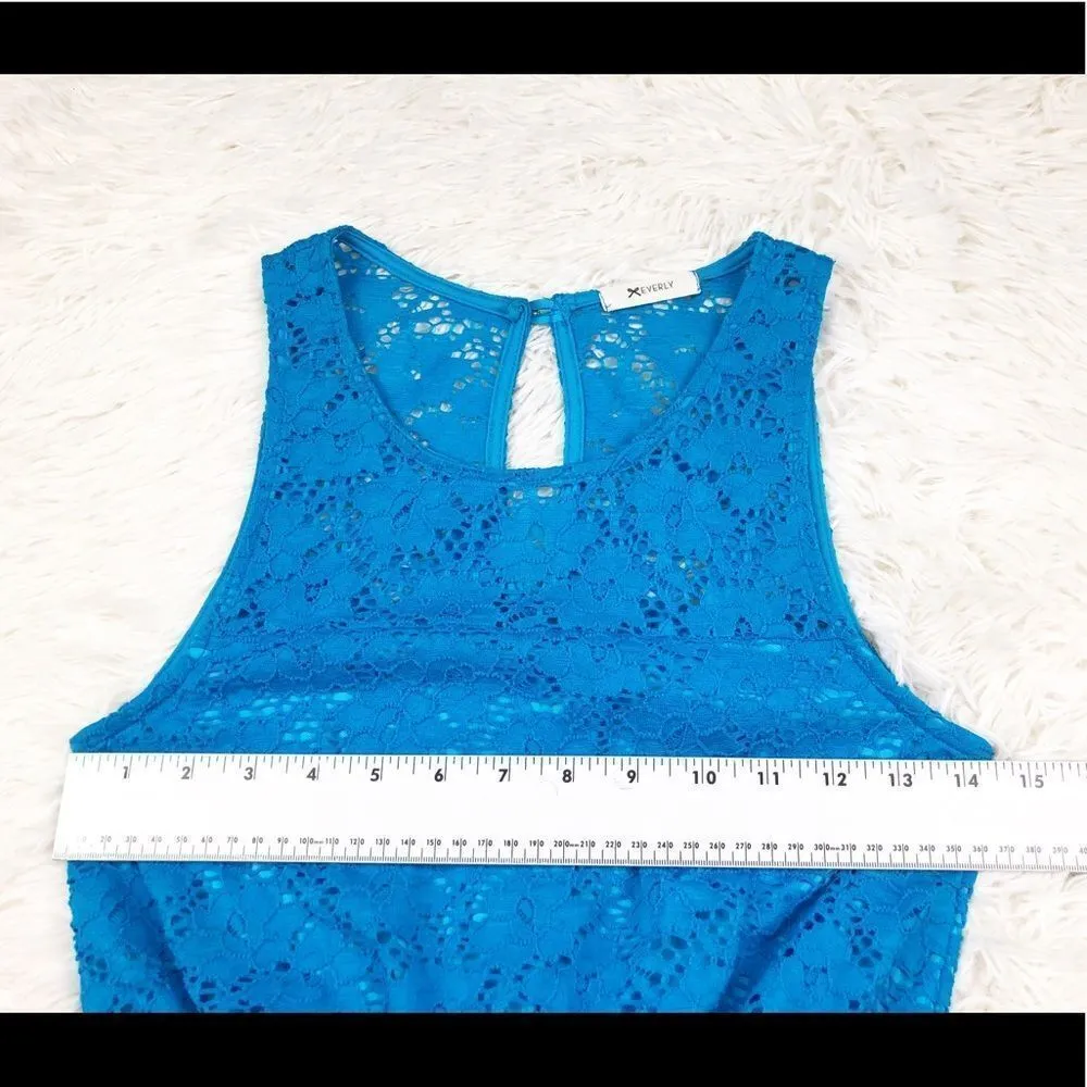 Everly Bright Blue Lace Sleeveless Fit And Flare Dress Size Small - Image 4