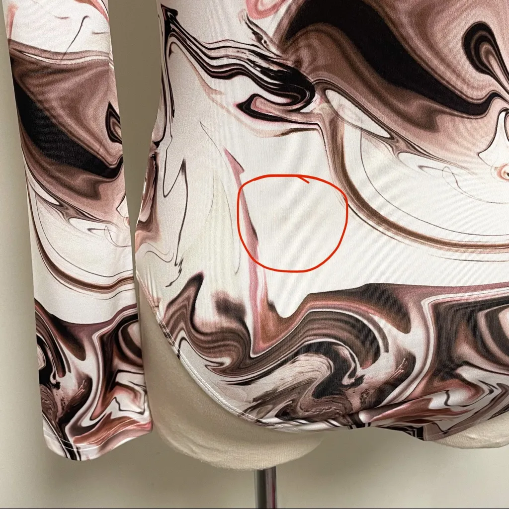 Shein Marble Swirl Keyhole Long Sleeve Bodysuit Large Pink Ivory Mauve Brown - Image 11