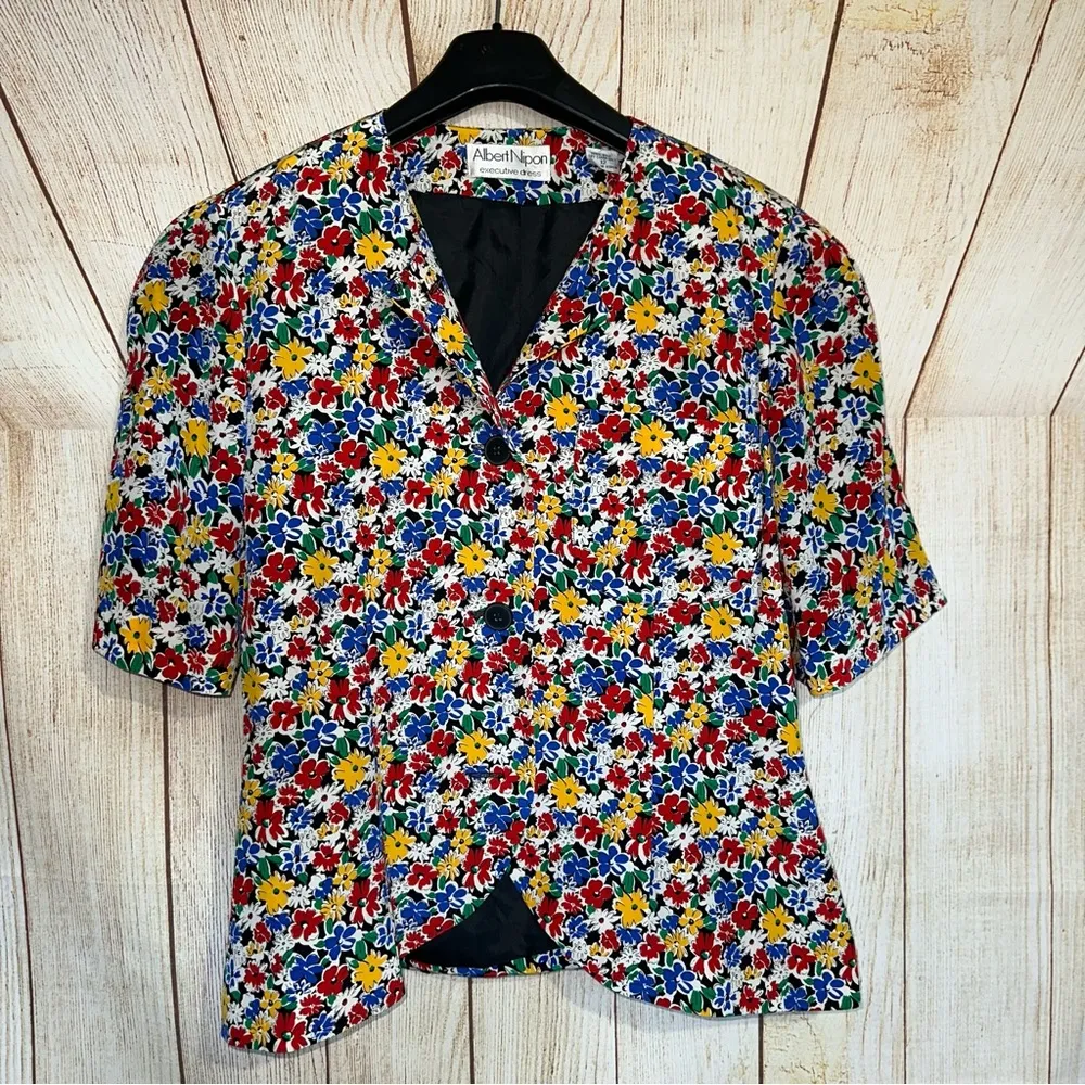 Vintage Albert Nipon 100% Silk Dainty Floral Blazer Business Casual Size 12 - Image 8