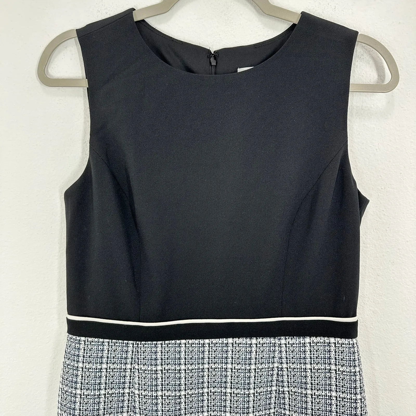 Kasper Black Blue Tweed Plaid Sleeveless Dress Career Work Office NWOT Size 4‎ - Image 2
