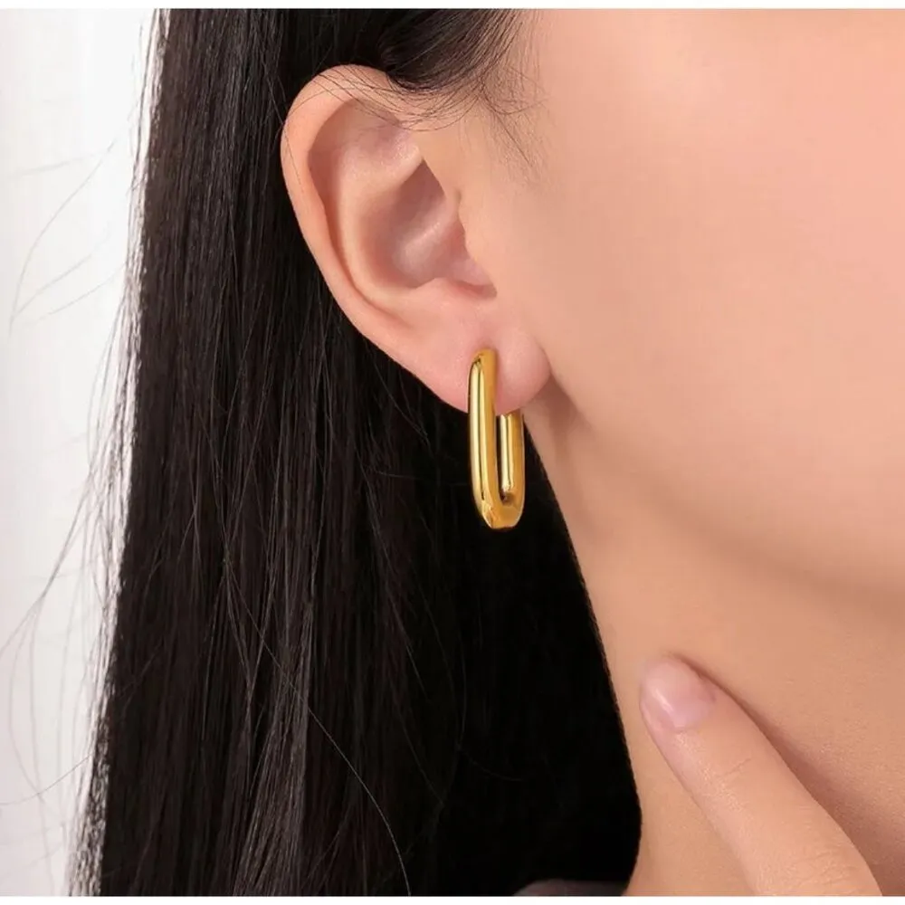 18K Gold Geometric Hoop Earrings, Stud Earrings, Women Earrings - Image 6