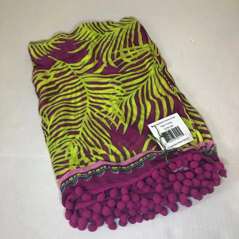 Vera Bradley Scarf Embellished Infinity Scarf w/ Tassel Fringe in Palm Frond NWT - Image 4