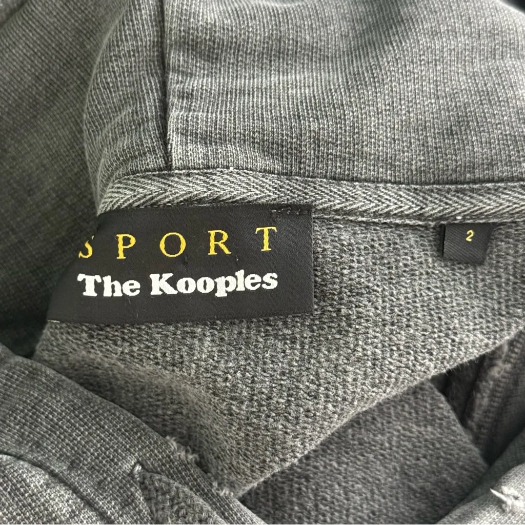 The Kooples Paris Distressed Cropped Heavyweight Hoodie in Charcoal - Image 4