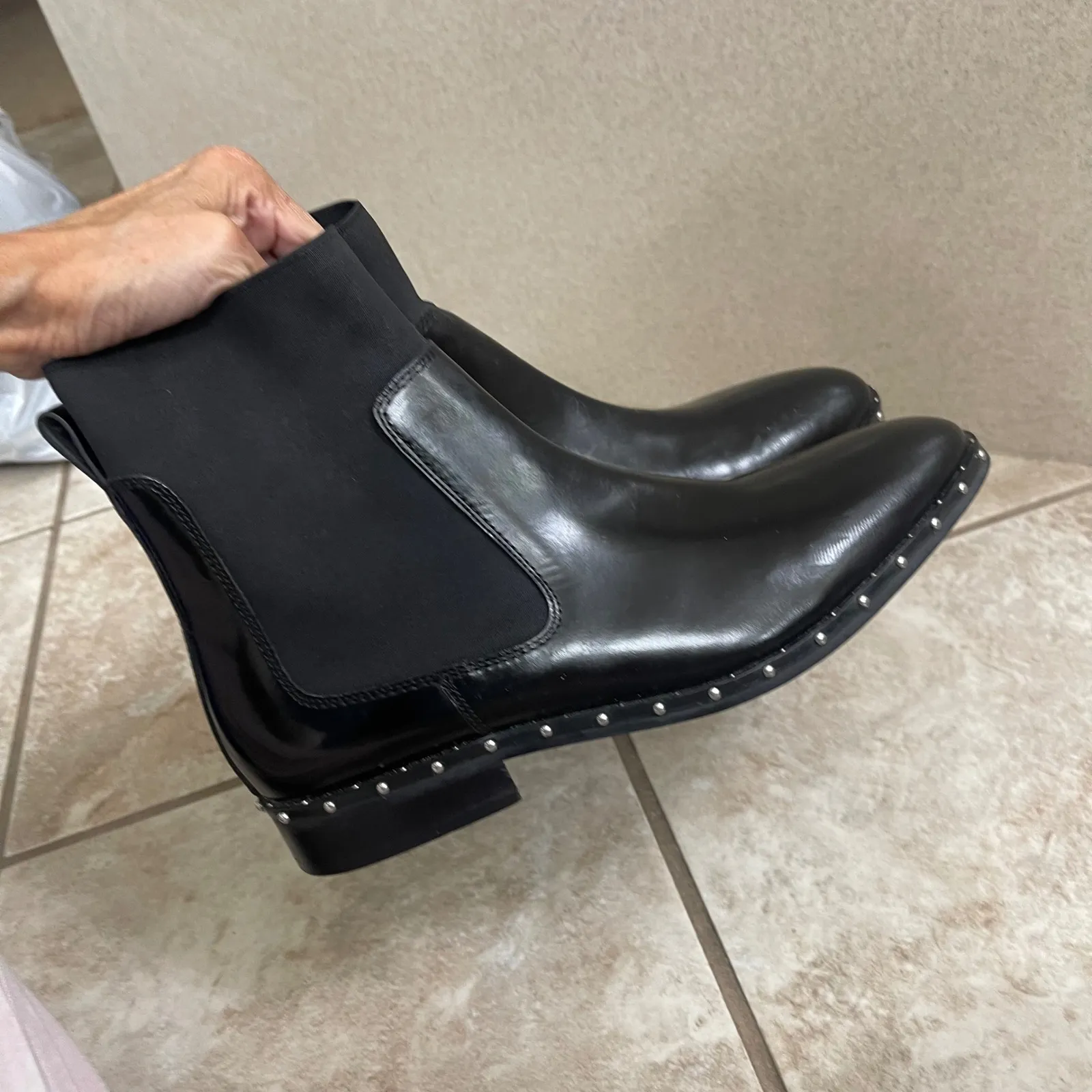 Ellos‎ Studded Black patent Leather Ankle Boots - Image 3