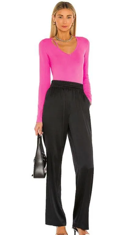 Helmut Lang Cutout Slash V-Neck Long Sleeve Top Shirt Disco Neon Pink M/L - Image 4
