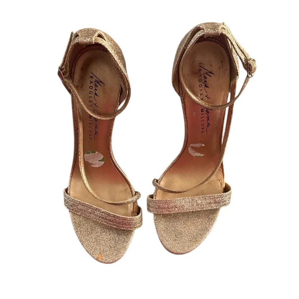 Badgley Mischka Mark James Open Toe Heels Goldtone Glitter Platform Shoes 9.5 - Image 4