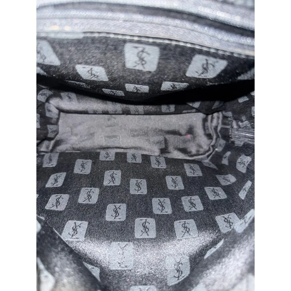 YSL Yves Saint Laurent Black Whipstitch Leather Flap Backpack Designer Luxury - Image 7