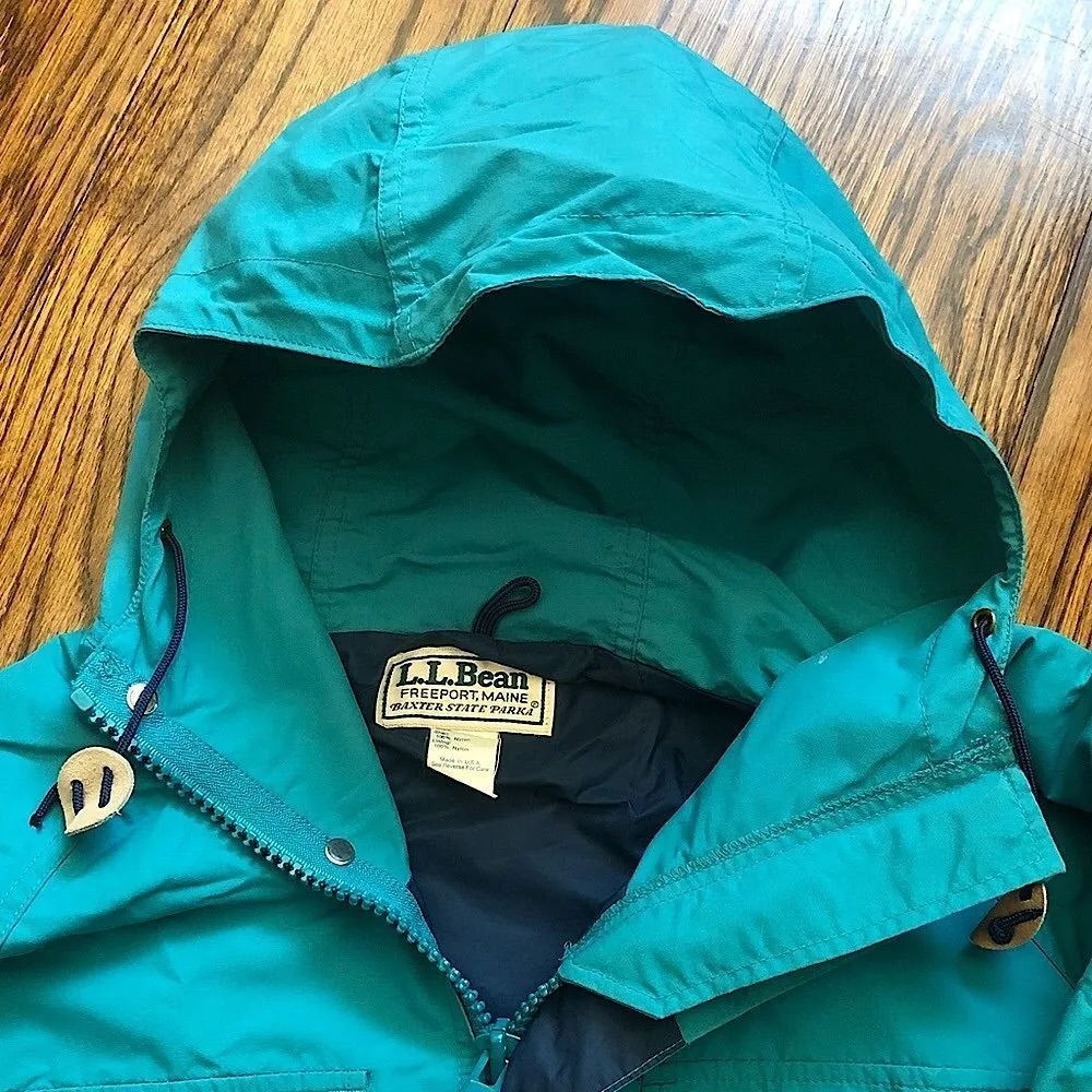 LL BEAN Women’s Vintage Turquoise Hooded Light Weight Jacket Size Medium - Image 5