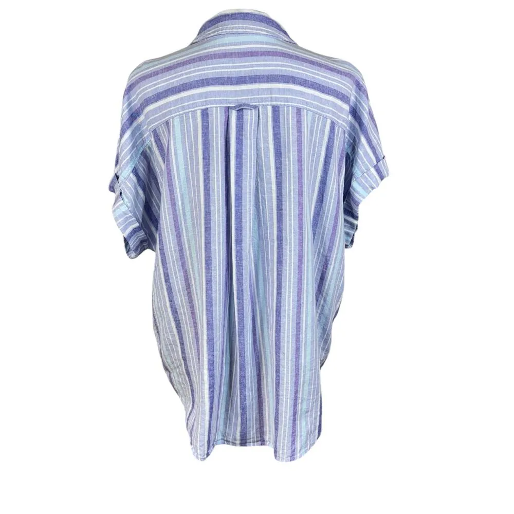 Terra & Sky 1X-Large (16W-18W) Top Button-Up Dolman Sleeves Striped Linen Blend - Image 5