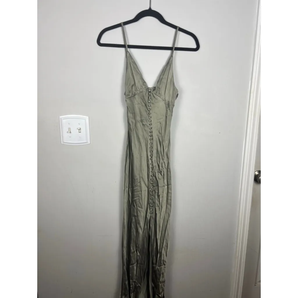 Shona Joy La Lune Bias Cut Midi Dress Size 6 Sage Satin Button Front Silky Forma - Image 2