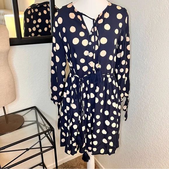 KIVARI Penelope Babydoll Mini Dress‎ Navy Polkadot Mini Size 6 Blue - Image 2