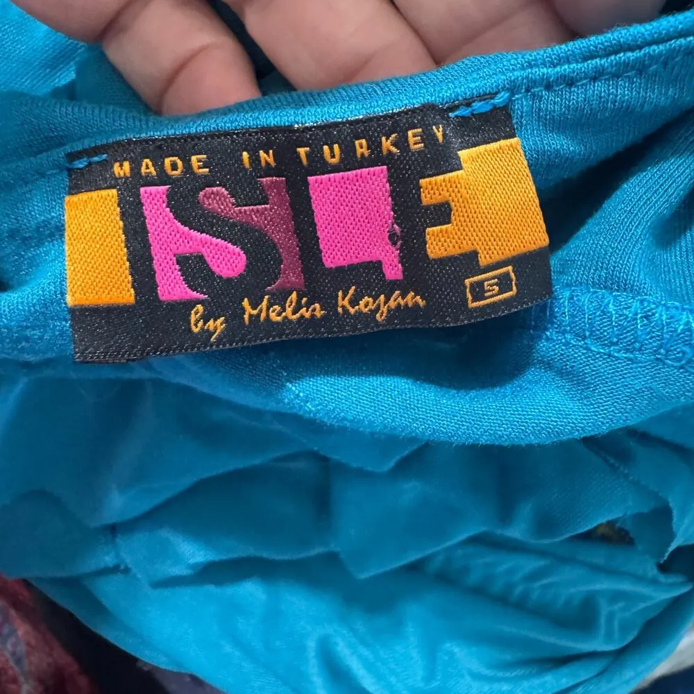 Isle by Melis Kozan Turquoise Jumpsuit tiered ruffled party flapper disco sz S Blue - Image 11