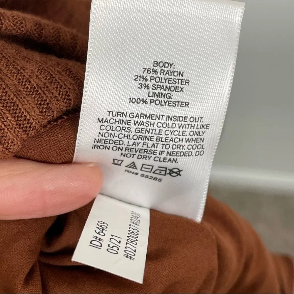 NWT Express Puff Long Sleeve‎ Ribbed Sweater Midi Dress Size XS Caramel Brown - Image 5