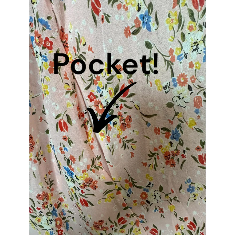 MELLODAY Nordstrom Pink Floral BABYDOLL Dress lined chiffon NWT xs pockets - Image 4