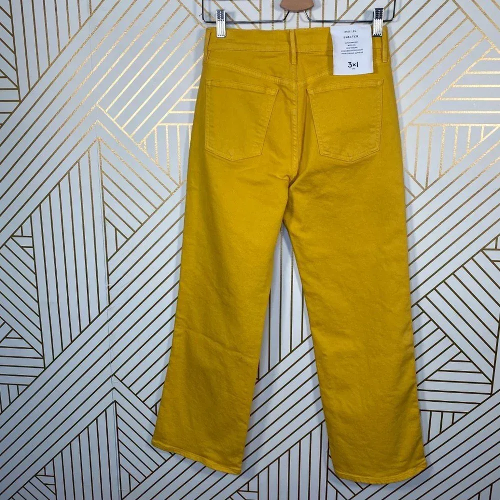 3X1 W4 Shelter Jeans Pants Wide-Leg Crop Vintage Overdyed Denim Yellow Size 23‎ - Image 7