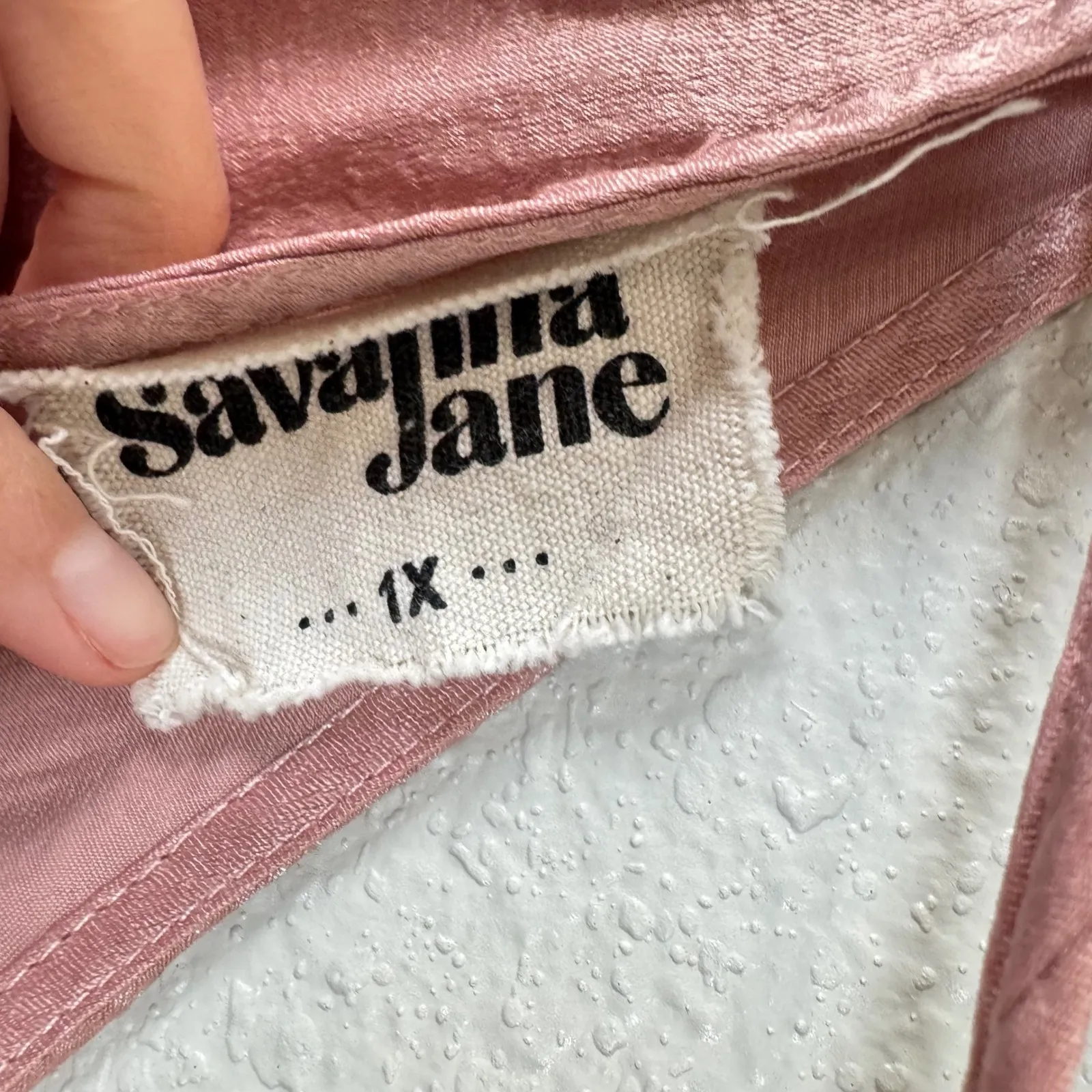 Savanna Jane Pink Satin V Neck Babydoll Long‎ Sleeve Peplum Top 1X - Image 4