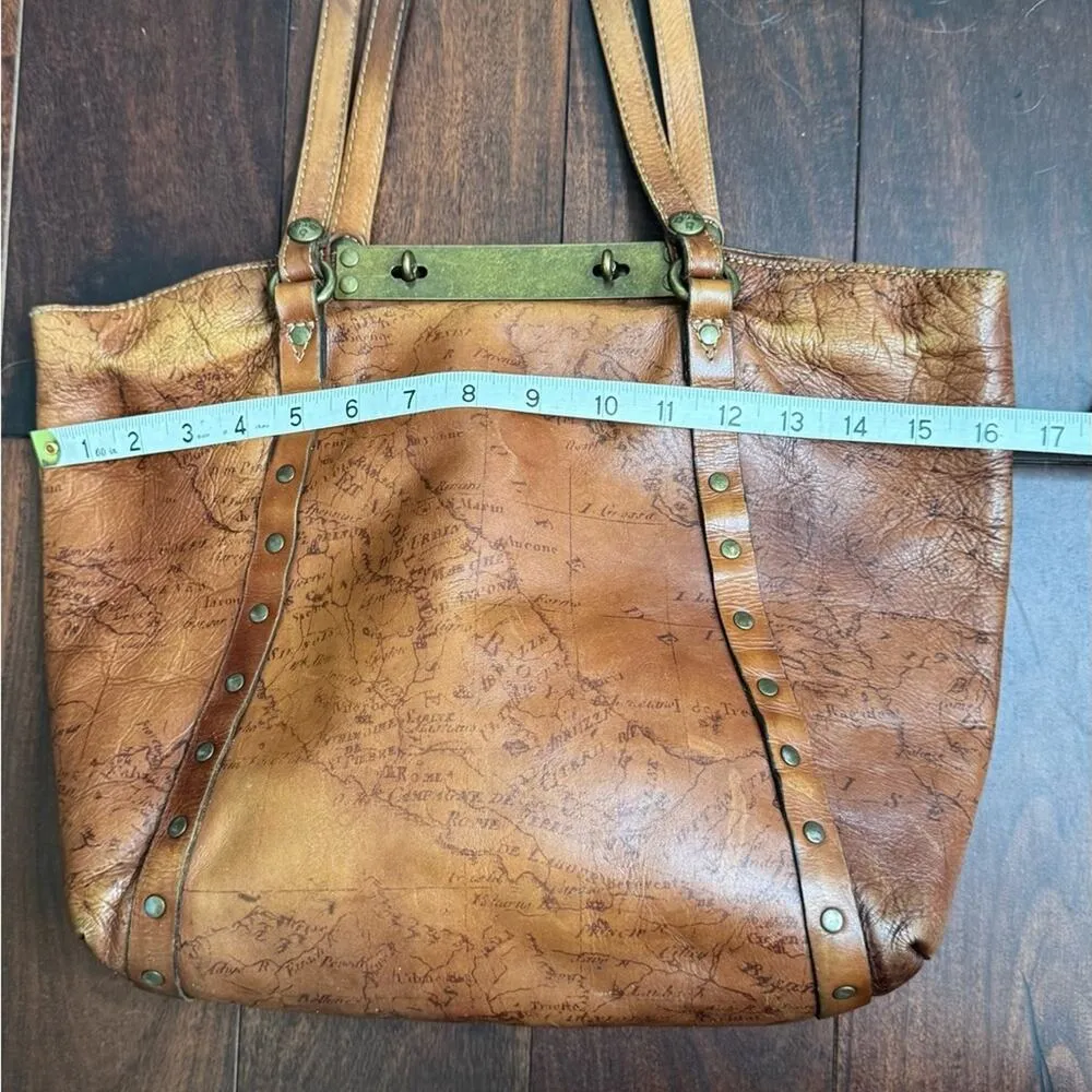 Patricia Nash Cognac Benvenuto Leather Tote Signature Map Collection - Image 13