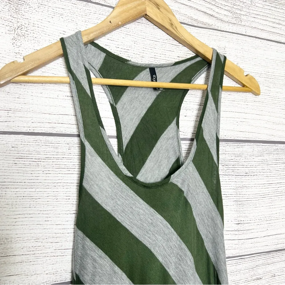 Espresso Green & Gray Diagonal Striped Sleeveless Racerback Maxi Dress Medium - Image 4