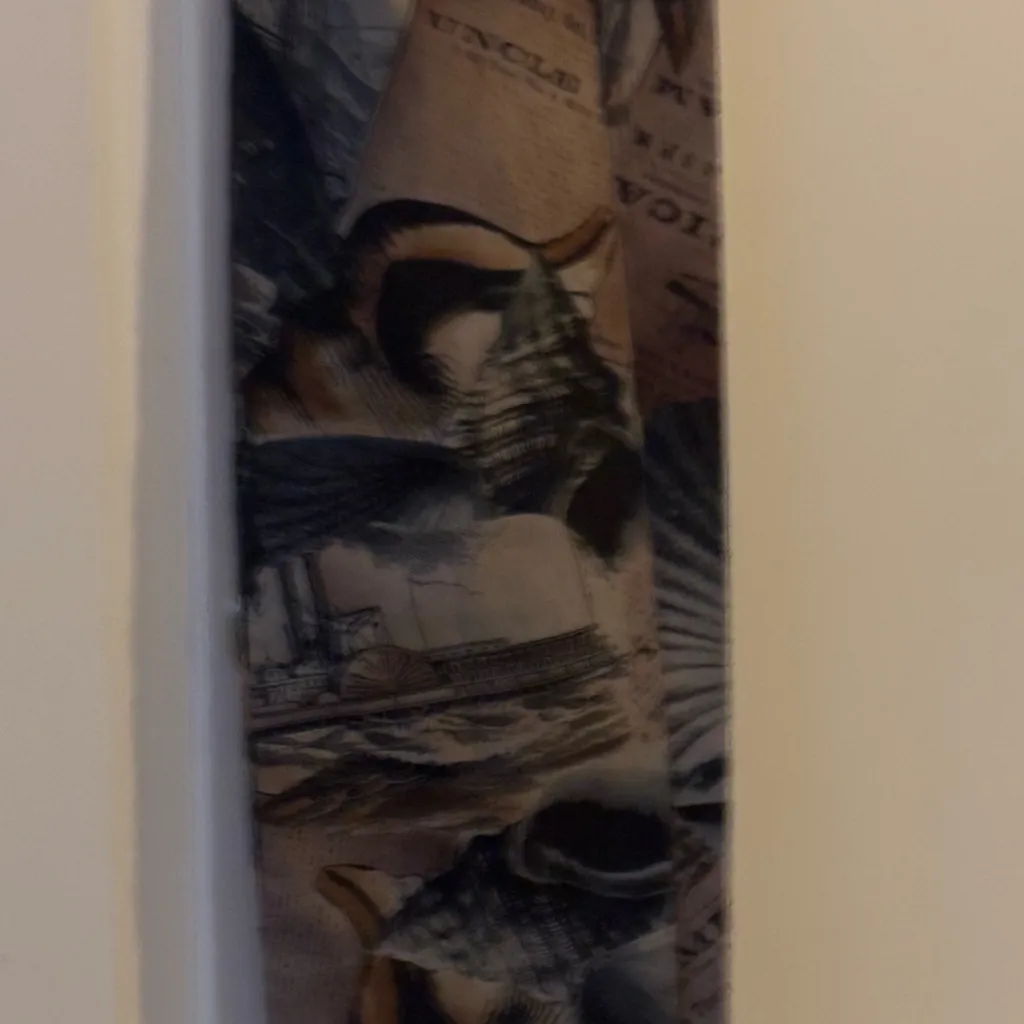 Beautiful Colonial Shipping theme scarf in golds, reds, black. ‎ 60” x6.5”. Black - Image 4