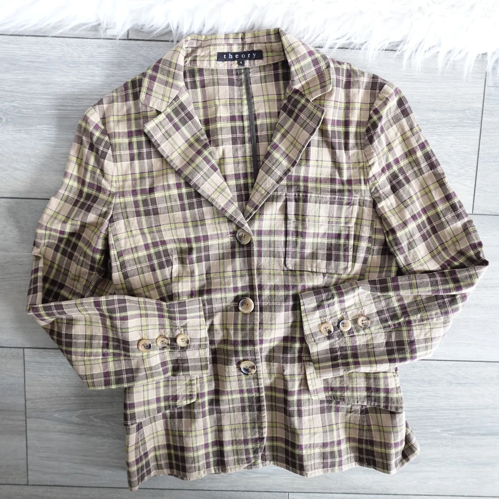 Vintage Theory Plaid Cotton Triple Button Blazer Clueless 90s Y2K Made in USA - Image 3