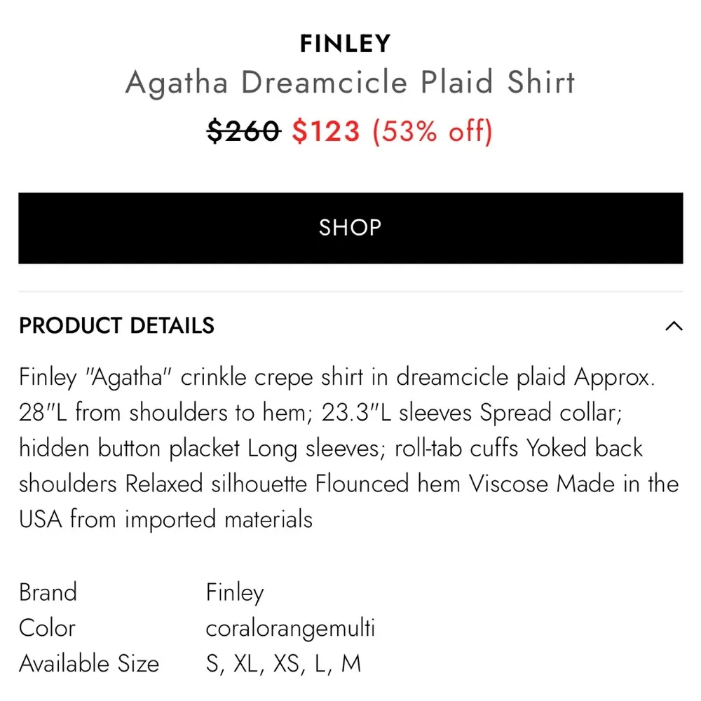 Finley Agatha Dreamsicle Plaid Shirt Blouse Large made in USA Pink - Image 9