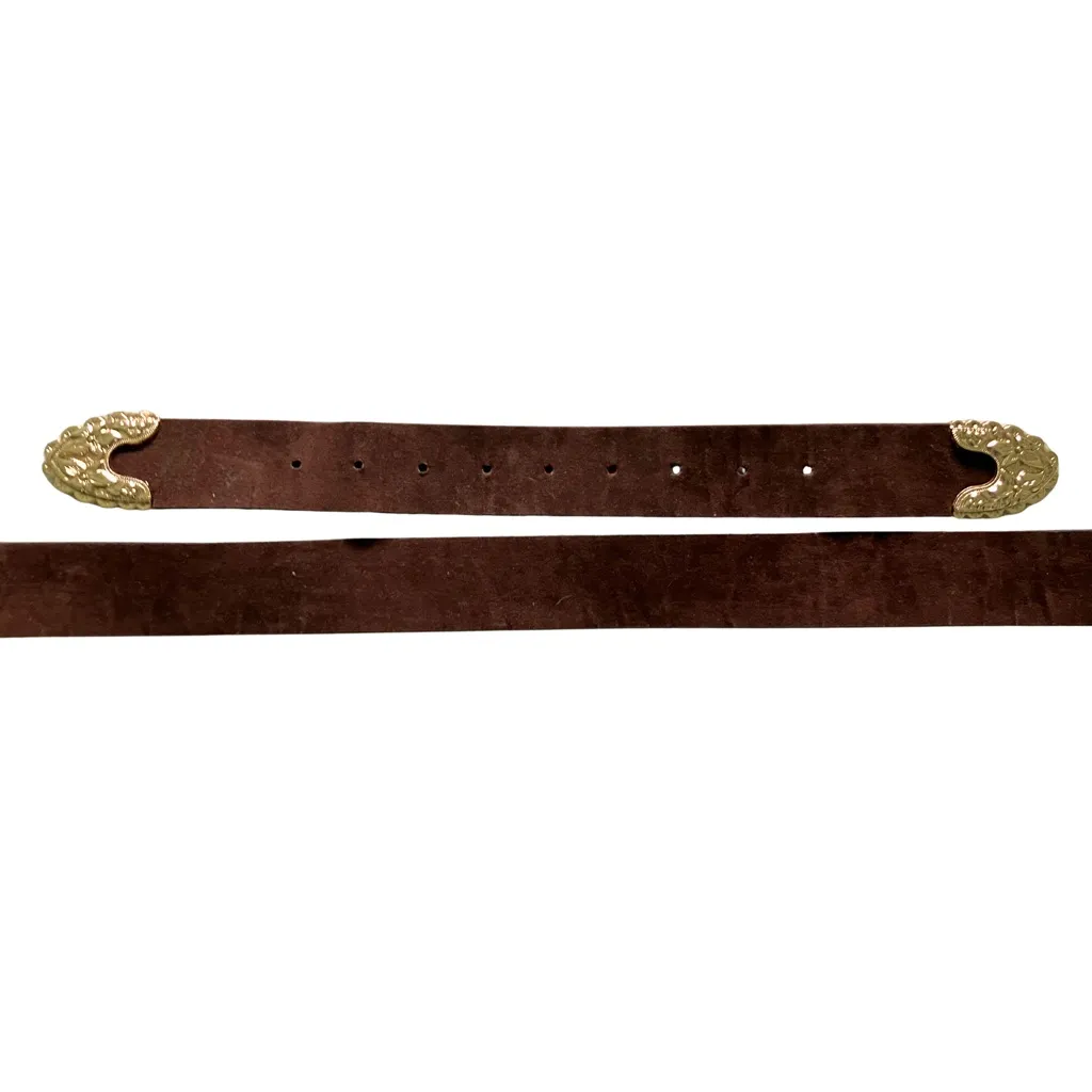 Y2K Western Brown Rose Gold Tone Double Buckle Belt. XS/S Floral Feminine Boho - Image 11