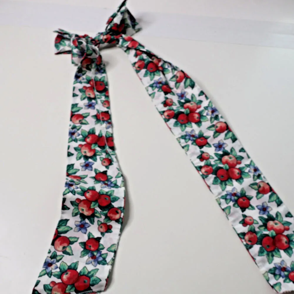 Vintage Apple Fruit Flower Print Head Tie Bow Wrap Scarf Retro VTG Cute Feminine - Image 2