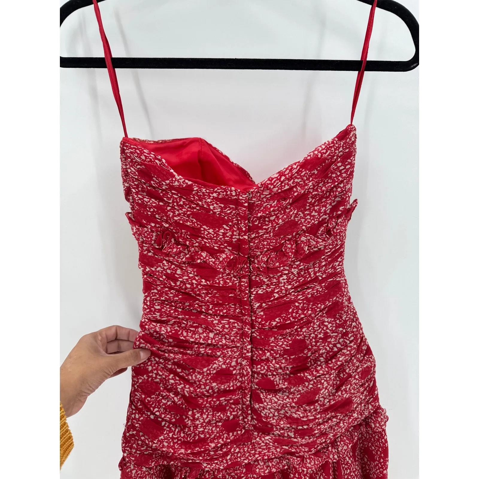 Vintage Victor Costs silk dress size S/XS strapless ruched bodice flared skirt Red - Image 9