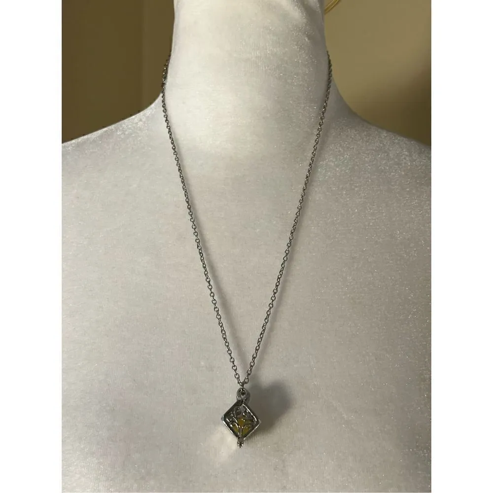 Silver Tone Tree Cage Box Glow in the Dark Necklace - Image 2