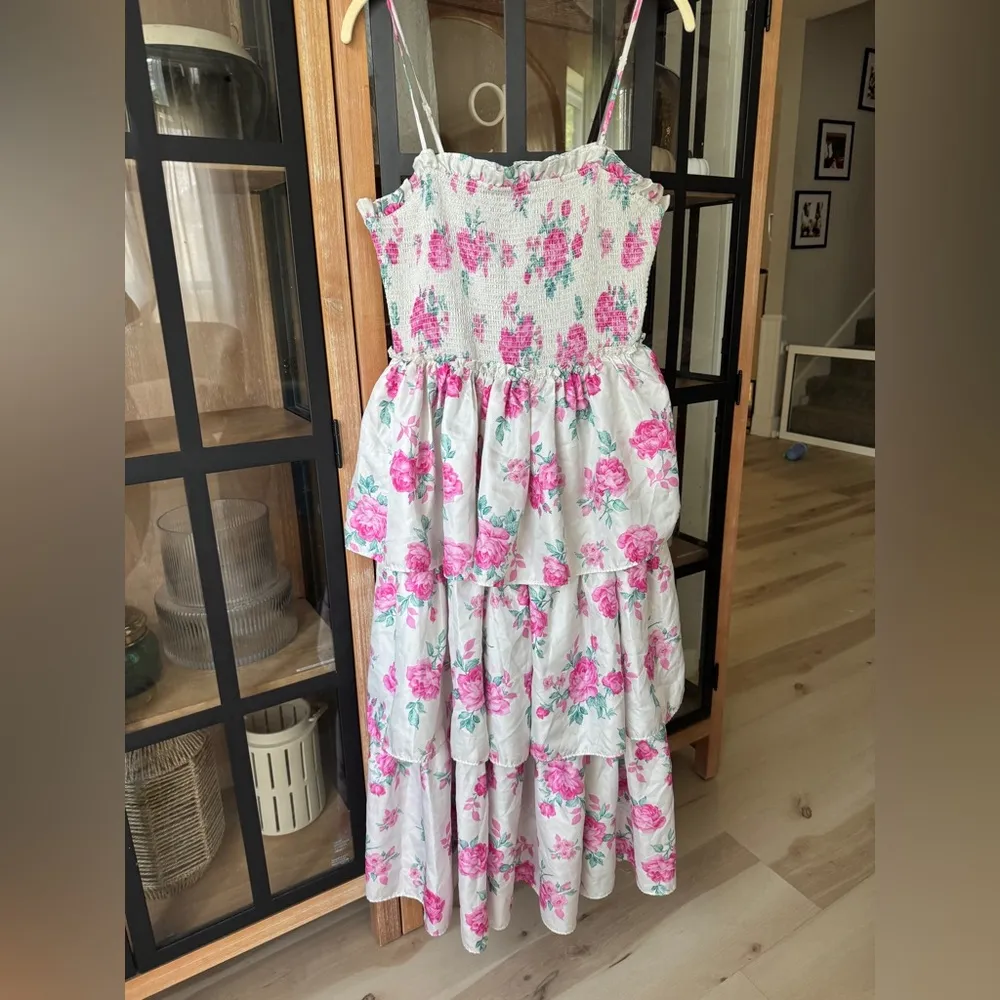 LoveShackFancy midi dress tiered floral print smock ruffle elise adjustable - Image 8