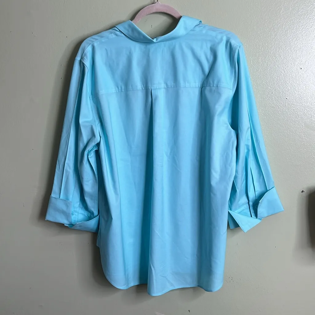 Chico’s No Iron Stretch Oxford Shirt, 3/4 sleeve No Iron, clear Aqua,size: 3/ 16 - Image 3