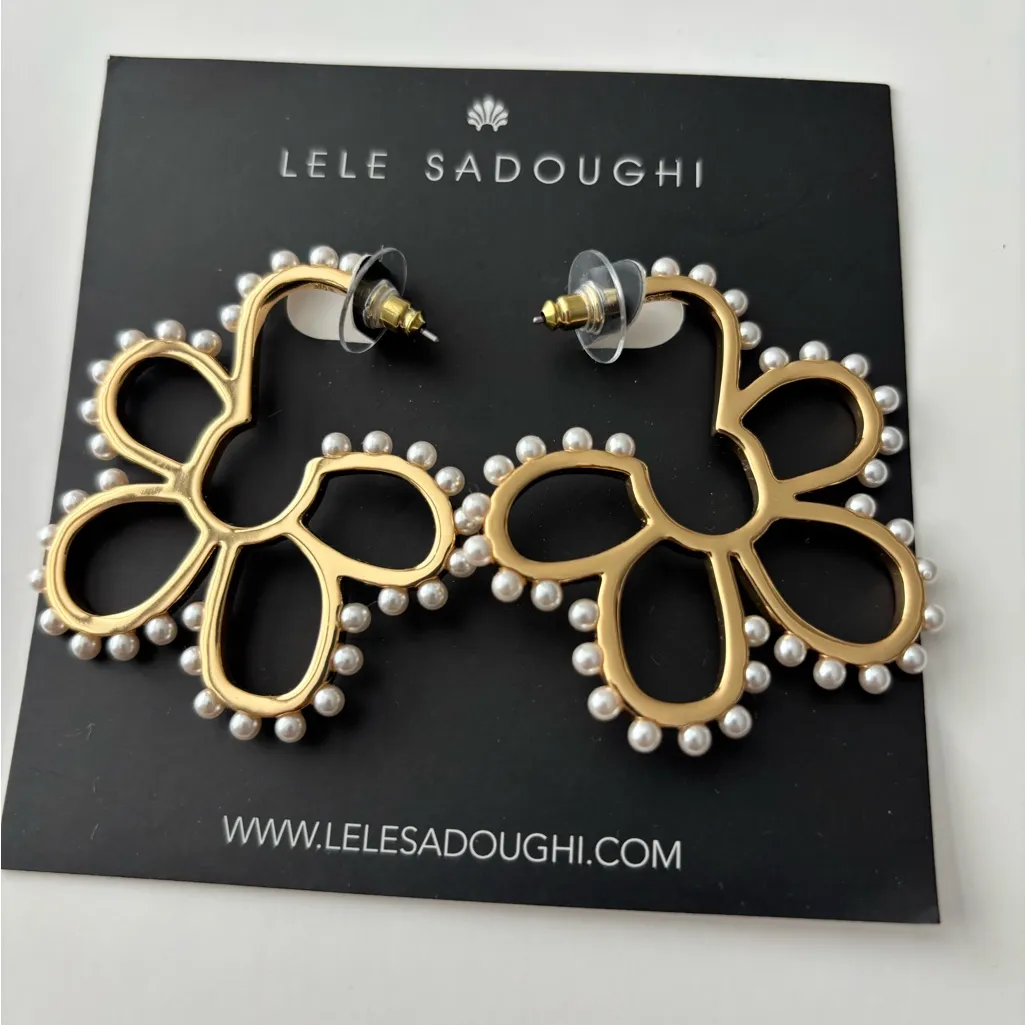 Lele Sadoughi Gold Floral Earrings with Pearl Accents - Image 6