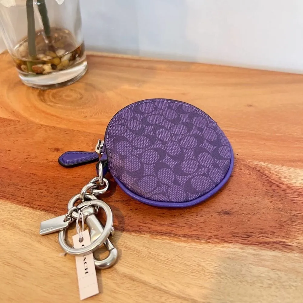 NWT Coach Circular Coin Pouch Bag Charm In Signature Canvas - Image 3