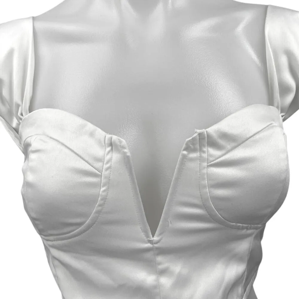 Superdown Women's White Satin Sleeveless Cami Camisole Corset Crop Tank Top S - Image 3