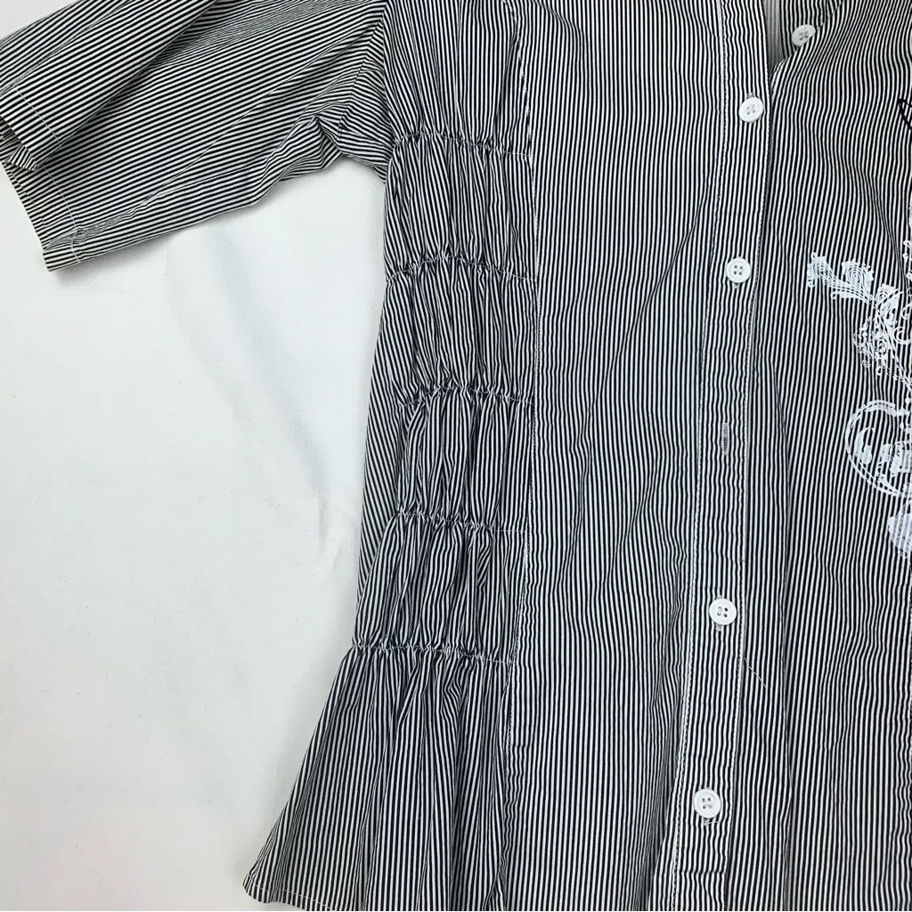 Vanity size XL y2k Black White Striped Shirt button up flaw punk whimsigoth - Image 6