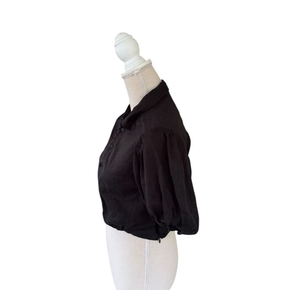 FRAME Voluminous Twist Crop Blouse In Noir XS NWOT - Image 3