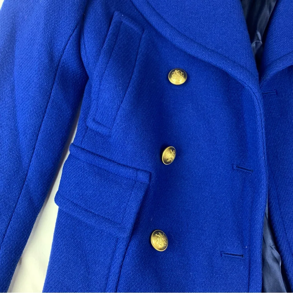 j crew size 2 blue stadium cloth pea coat wool blend business casual royal - Image 4