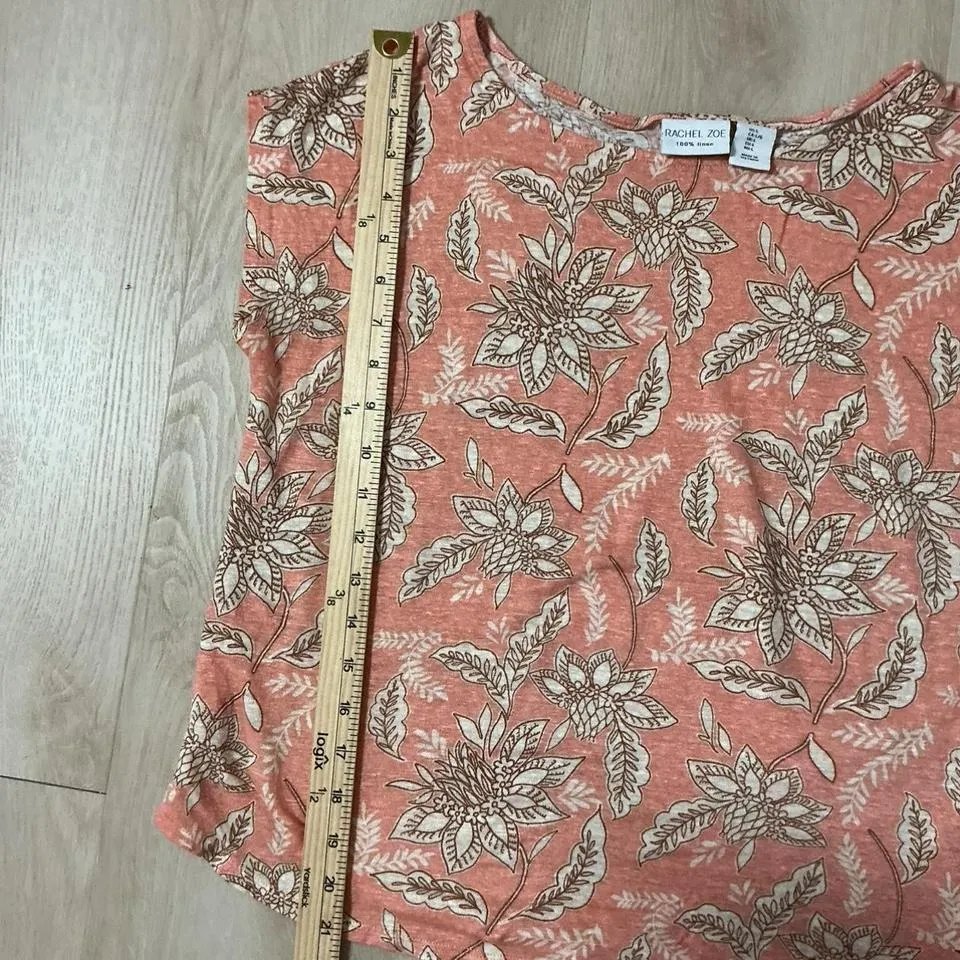 Rachel Zoe Linen Floral Print Short Sleeve Tunic Top Women's L Coral‎ - Image 5