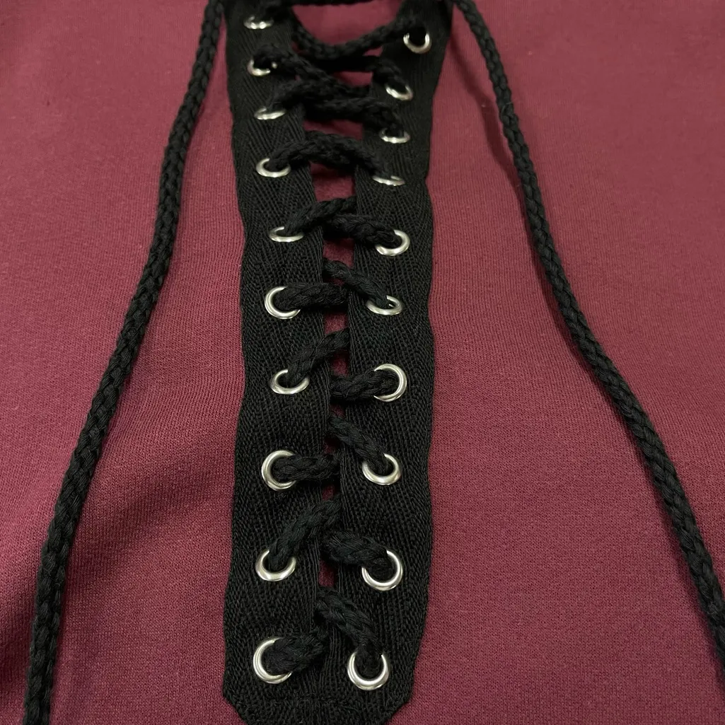 NWOT Lace-Up Pullover Hoodie in Grey with Black Lace-up Slim Fit - Image 5